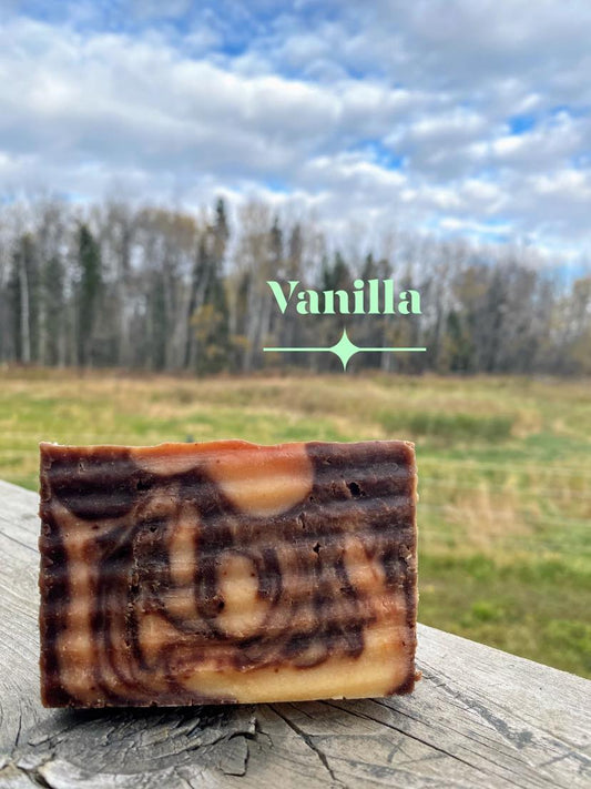 Brown cold-process handmade soap bars with warm autumn scents from Straight Arrow Farms