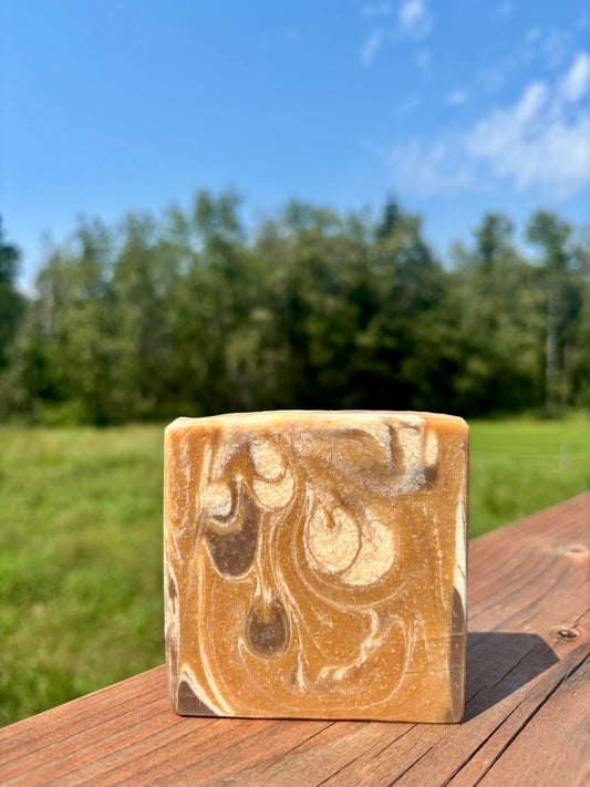 Black Amber Musk goat milk bar soap handcrafted at Straight Arrow Farms, Alberta