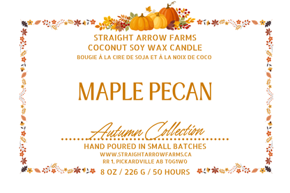 Coconut soy wax wood wick candle packaging, Maple Pecan scent.