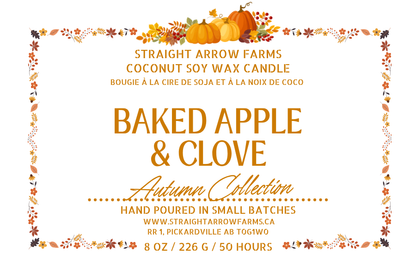 Coconut soy wax wood wick candle packaging, Baked Apple & Clove scent.