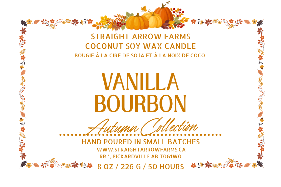 Coconut soy wax wood wick candle packaging, Vanilla Bourbon scent.
